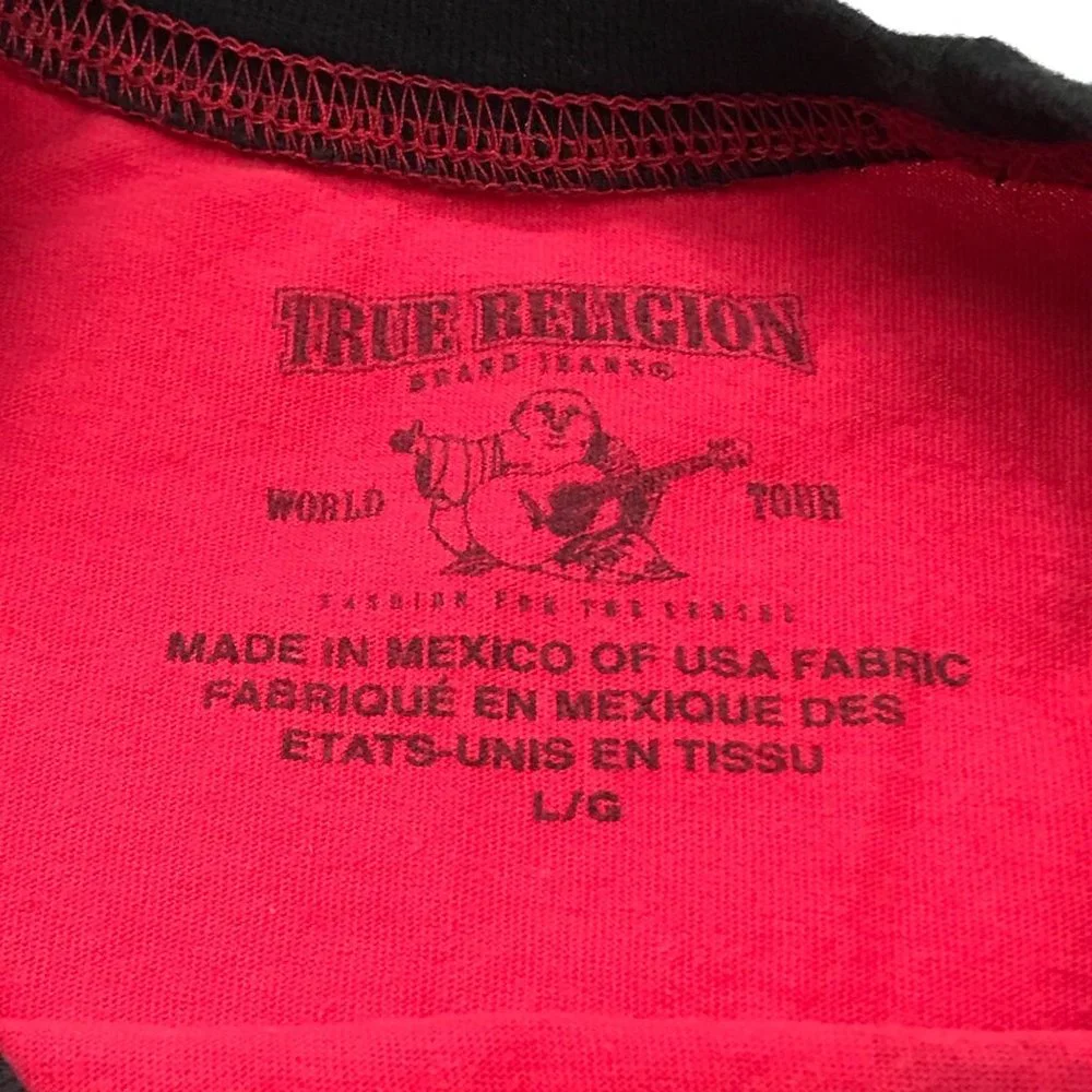 True Religion Mens TRUE DIAG Raglan Tee Short Sleeve Red Black 100% Cotton Large